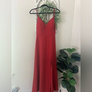 Azazie Red Maxi Dress with Spaghetti Straps